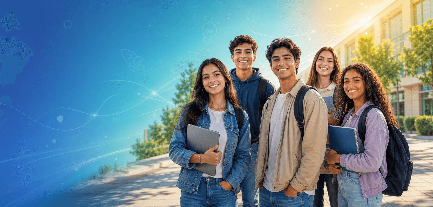 Jóvenes sonriendo en un entorno educativo moderno